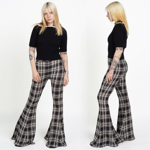 BEAUFILLE Plaid Flared High Rise Pants - Picture 1 of 4